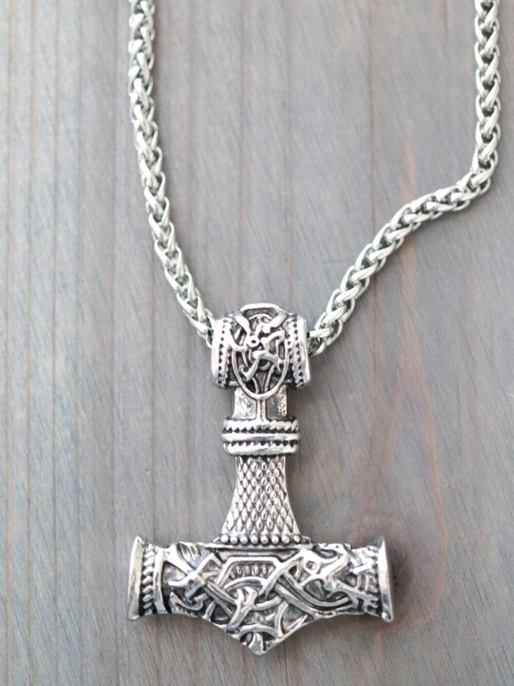Thor Hammer Viking Classic Style Pendant Necklace Silver Stainless Steel